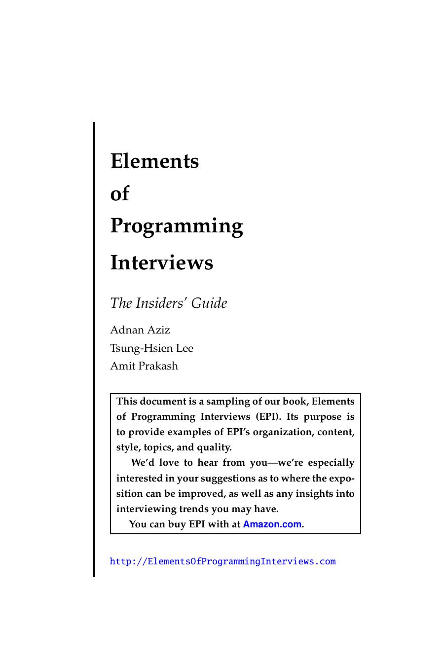 Elements of Programming Interviews: The Insiders' Guide