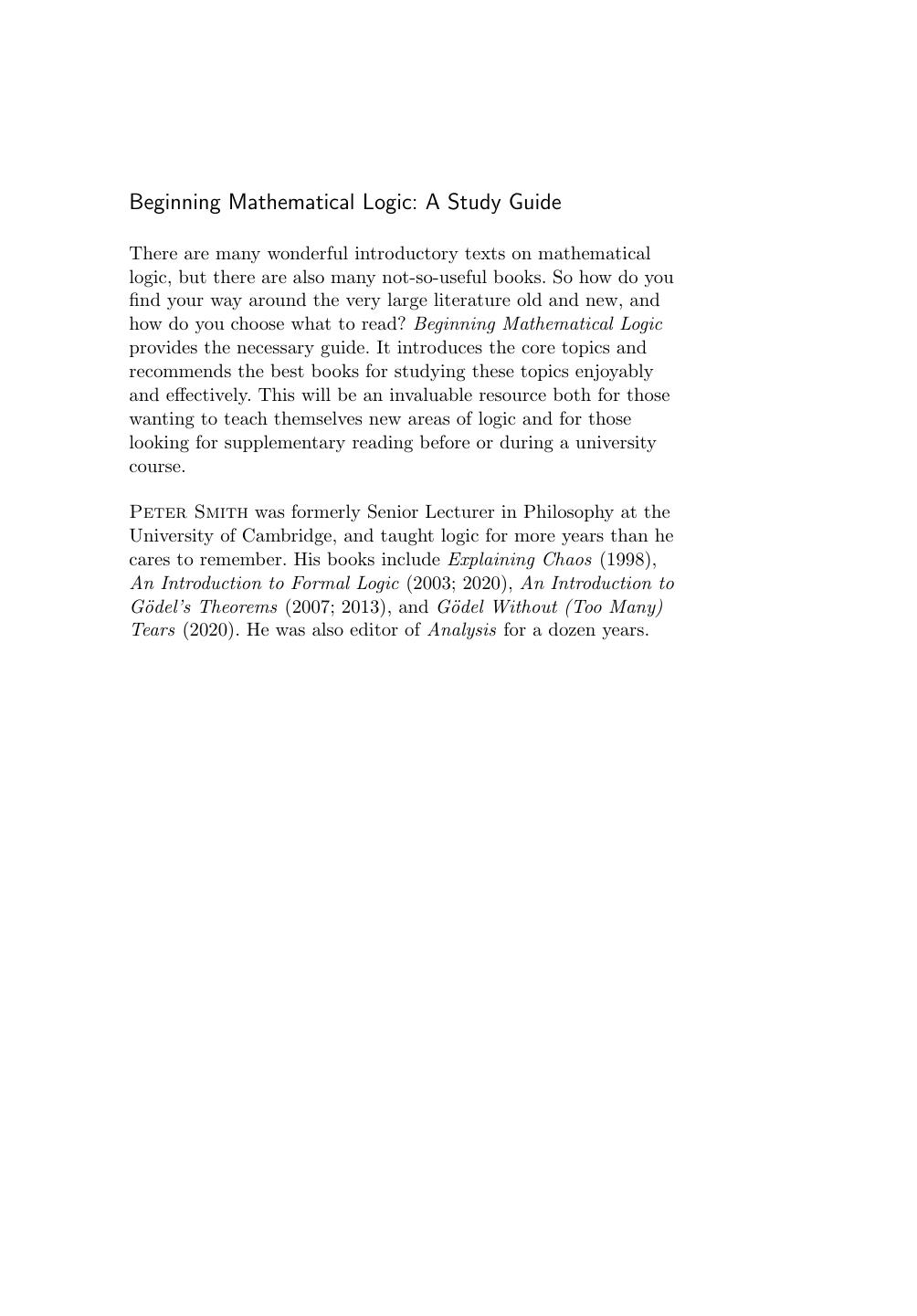 Beginning Mathematical Logic: A Study Guide